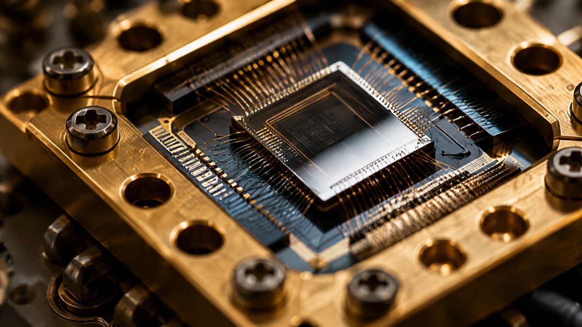 Cryogenic computing chip mounted in a precision test package
